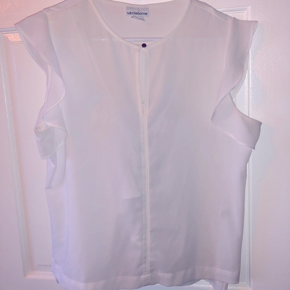Very cute sheer white with tank under attached blouse with keyhole/button detail